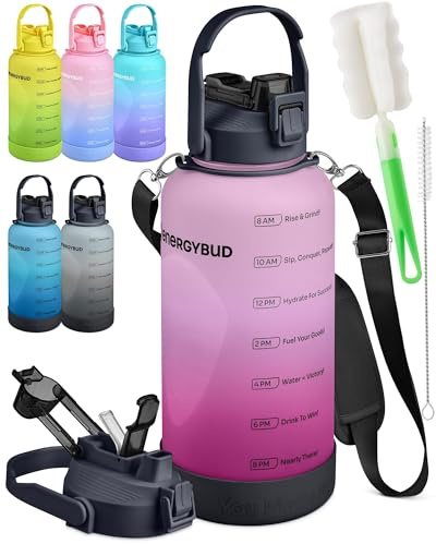 EnergyBud 3.8L Water Bottle | Large Gym Water Bottle For Men & Women With 2 Straws | No BPA, BPS, DEHP | Tritan Material | Dishwasher Safe, Adjustable Strap, Wide Mouth, Silicone Base + 2 Brushes