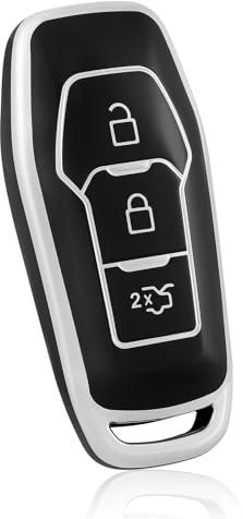 OFF WE GO Autoschlüssel Hülle Schlüsselhülle Cover Schlüsselbox für Ford Fiesta Focus Galaxy Fusion Mondeo B-Max C-Max S-Max Kuga Ecosport Schlüsselcover Schlüssel Schutz Gehäuse, Schwarz Silber