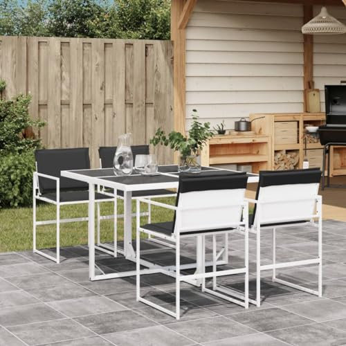Homgoday 5-TLG. Garten-Essgruppe mit Kissen Gartenmöbel Set Sitzgruppe Gartentisch mit Stühle Gartengarnitur Tisch Stühle Essgruppe Balkonmöbel Terrassenmöbel Weiß Textilene
