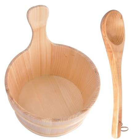 Secchio per sauna in cedro – Kit secchio e mestolo in legno | Set di secchio e mestolo in legno da 4 litri per sauna, sauna, bagno e casa