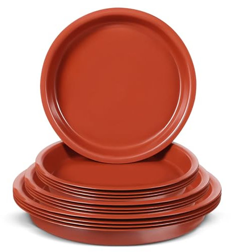 YHTCC 12 PCS Plant Pot Saucers, 3 Sizes Mixed Plastic Plant Saucers, Red Plant Trays for Pots, Drip Tray for Indoor Outdoor Garden Plants