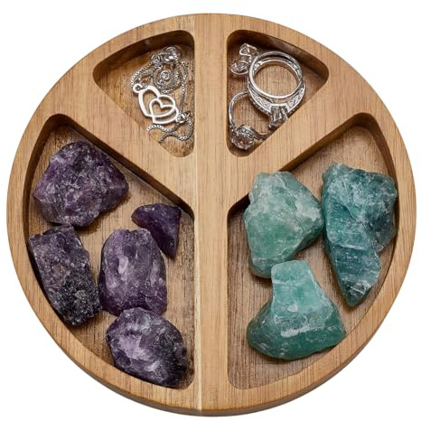 FINGERINSPIRE Bandeja de Madera con Forma de Símbolo de la Paz Redonda de Madera para Guardar Piedras Curativas Color Marrón para Guardar Joyas Piedras de Cristal Llaves Pequeñas Decoración del Hogar