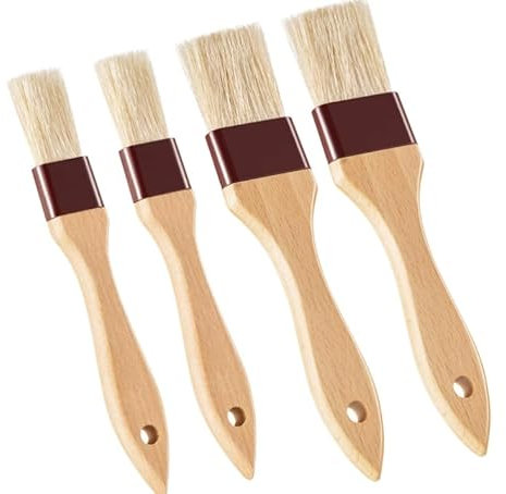 Backpinsel Naturborsten – Küchenpinsel mit Schweineborsten & Buchenholzgriff – Pinsel Küche für Butter, Öl, Backen & Kochen – Hochwertiger Backpinsel naturborsten wiederverwendbar (4 Stück)