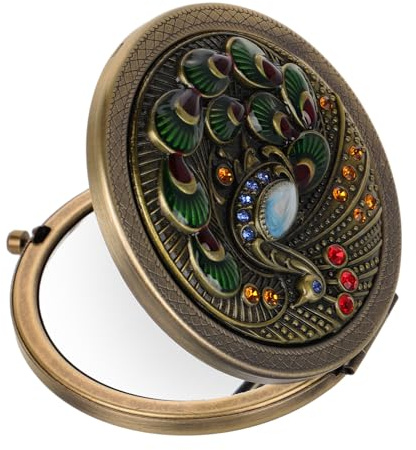 FOMIYES Specchio Compatto Vintage Tondo in Metallo Design Europeo e Chiusura Pieghevole, Piccolo Specchietto Portatile per Trucco Dettagliato e Uso Quotidiano