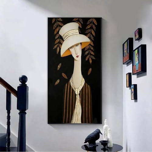 LIMAIDUO Moderne Poster mit Frauen und Blattgold auf schwarzem Hintergrund, Leinwandmalerei, Poster und Druck, Wandkunst, Bild, Wohnzimmer, 30 x 60 cm, rahmenlos