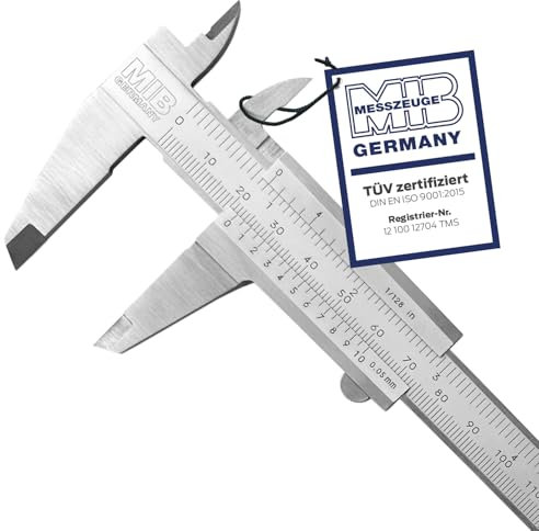 MIB Messschieber mit Feststellschraube DIN 862 150mm | Schieblehre rostfreier Stahl | Analog Messschieber | Schublehre mattverchromt | Präzisions-Messgerät für 4-fach Messung | Messwerkzeug