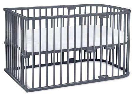 babybay Maxi extra großes Beistellbett aus massivem Buchenholz/Kinderbett Höhe stufenlos verstellbar & umweltfreundlich/Kinderbettset (schiefergrau lackiert)