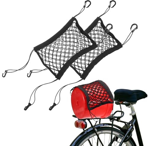 sourcing map 2pcs Motorcycle Cargo Nets 11.2 x 9.8 High Elastic Double Layer Bungee Net Luggage Strap Rack Expansion Organizer Car Seat Mesh Storage Pocket with 8pcs Hooks for Motorcycle Bike