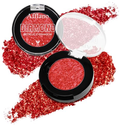 Afflano Rot Glitter Lidschatten, Hochpigmentiert roter Glitzer lidschatten, Schimmernd Rot red eyeshadow makeup palette