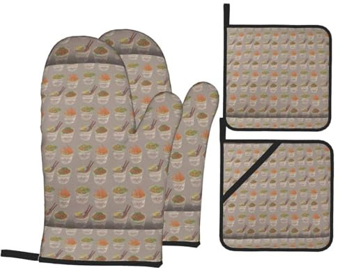 Huevera con estampado de fideos y ramen, cuatro piezas, resistentes al calor y aislantes del calor, aptos para cocinar, hornear