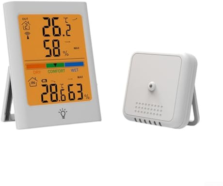HpLive Station météo sans fil avec thermomètre intérieur et extérieur, grand écran tactile, boîtier étanche pour une mesure précise de la température (blanc)