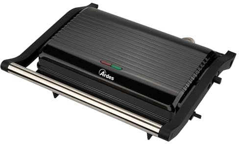 ARDES - ARBIS01 Bistecchiera Elettrica 1000W - Bistecchiera con Piastre Antiaderenti Grande per Carne, Pesce e Verdure - Piastra Elettrica Basculante per Panini e Piadine SFIZIO FLEX Nero