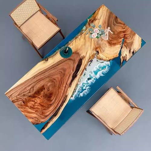 Moderner rechteckiger Esstisch, Epoxidharz-Couchtisch mit leuchtendem Ozean- und Stein-Design, multifunktionaler Mitteltisch, personalisierbar, großer Harztisch, BL120 × H60 cm