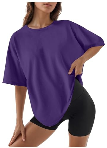 T Shirt Scollo a V Donna T-Shirt Scollo a V Maglietta Donna Maglia Girocollo Attillato Maglia Manica Corta Estiva Top Top Maglietta Classica Maglia Asimmetrica Donna, Lilla, S