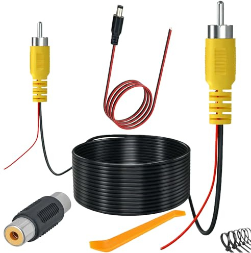 JUXINE 10m Rückfahrkamera Verlängerungskabel - Doppelt abgeschirmtes RCA Video Kabel mit Triggerkabel & Stromkabel - Kompatibel mit Rückfahrkameras, Monitoren, Autoradios, DVD-Playern