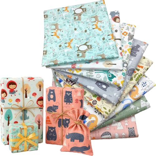 JClorix Deine Geschenke in Stoffverpackt, 8 Stück Baumwoll-Nachhaltige Geschenkverpackung mit Cartoon Designs, Wiederverwendbare Stofftüten für Geburtstag, Jubiläum & Familienfeiern (50 * 50cm)