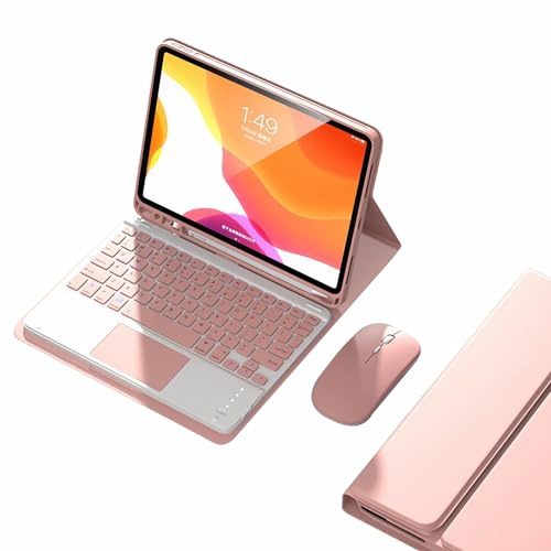 JZCZMCE Funda con Teclado para iPad 9ª/8ª/7ª Gen 10,2/Air 3ª Gen/Pro 10,5, Contiene Ñ, Teclado Inalámbrico Magnético Desmontable, Funda Protectora Ultradelgada con Ratón Bluetooth,Rosado