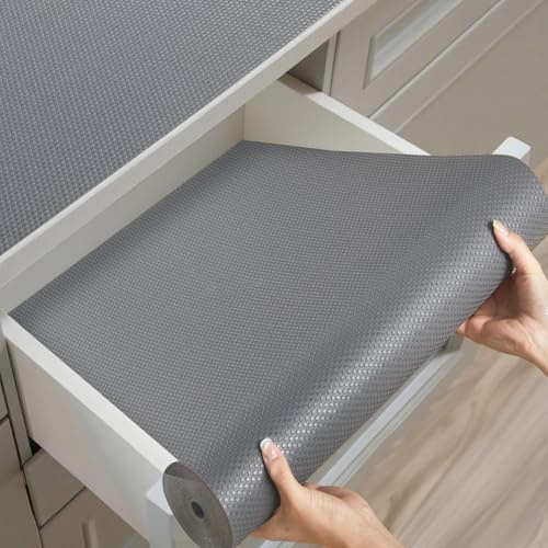 Viseeko Food Grade EVA Fridge Shelf Liner, Non Adhesive, Gray, 45x600cm | Waterproof, easy trim to fit. Non slip mat for kitchen cupboard, cabinet, refrigerator, RV, caravan, rugs. Washable.