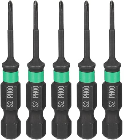 sourcing map 5pcs #00 Impact Phillips Screwdriver Bit PH00 1/4 Hex Shank 2 (50mm) Length 1.6mm Rod Magnetic Cross Head Drill Bits S2 Steel Industrial Screw Drivers for Impact Power Tools