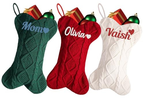 Personalisierter Weihnachtsstrumpf mit gesticktem Namen, individuell bestickter Name, gestrickte hängende Strümpfe für Weihnachten, Urlaub, Party, Geschenke und Dekoration für den Kamin