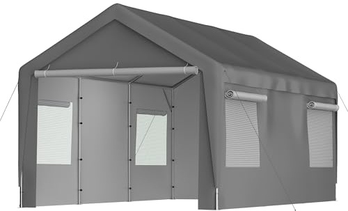 Massbinet Zeltgarage Carport Garage Zelt 3x6m, Grau, Winterfest mit Roll-Up-Fenster, Abnehmbare Seitenwände und Dach, Lagerzelt, Stallzelt, Schutzabdeckung für Auto, SUV, Boot & LKW