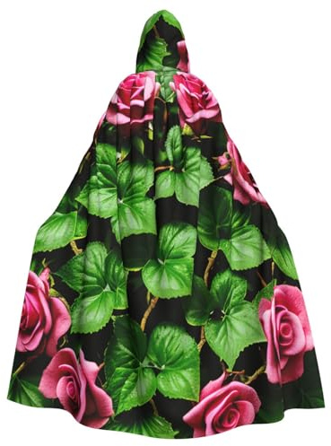 bmnaswt Cape à capuche pour adulte, motif floral rose lierre avec feuilles, imprimé printemps, Halloween, cape longue pour cosplay, fête