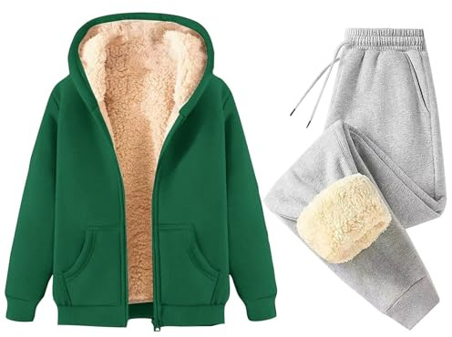 Tuta da casa Donna Cotone Tute in Pile per Casa Donna 2 Pezzi Tuta Invernale Felpata Felpa Cotton Tinta Unita a Maniche Lunghe Corto C da Invernale Elegante