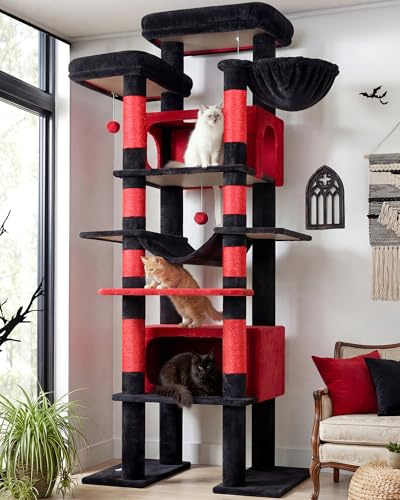 Globlazer F83B Kratzbaum Große XXL Gotisch 213 cm Luxus Katzenbaum Stabil | Extra großer, Über 2 Meter katzenbaum mit 2 Große Katzenhaus, Plattforms, Hängematte, für 3-5 mehrere große Katzen Maine Coon