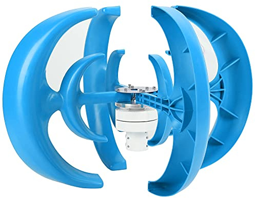 Fafeicy Kit de Turbina Eólica de 4 Aspas de 1200 W, Generación de Energía Resistente Al Calor, para Barco/cabina, Acero de Aleación/azul (24V)