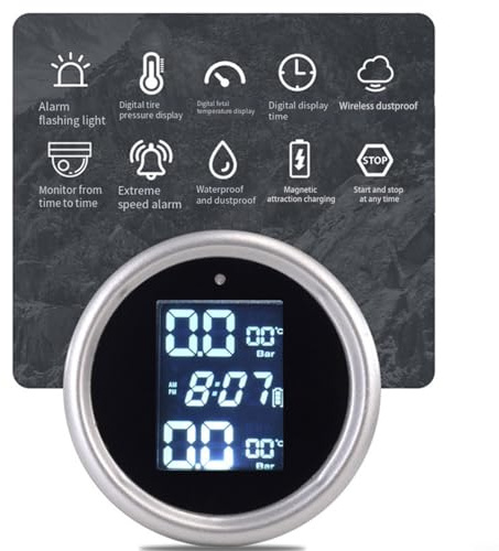EffiFish Motorrad TPMS, drahtloses Reifendruckkontrollsystem, solarbetriebenes wasserdichtes Display für Echtzeit-Druck- und Temperaturüberwachung
