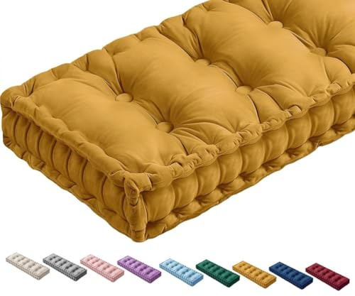 Luxuriöses Samt-Bankkissen, 140 x 40 x 10 cm, weiches Sitzkissen für Küchenstühle, Esszimmer, Sofas, Schaukelstühle, dick, bequem, Gelb, ideal für Heimdekoration und Sitz-Upgrade