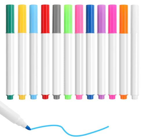 Stalora 12 Farben Doodle Stifte Set, Trocken Abwischbar Marker für LED Notiztafel, Whiteboard, Glas, Kompatibel mit leuchtenden Acryl-Messageboards,Spiegel & Papier zum Malen, Zeichnen, Schreiben