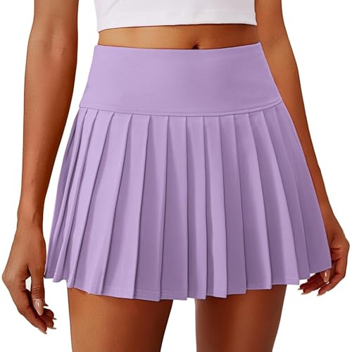 PINSPARK Plisserad Tenniskjol Kvinnor Hög Midja Sport V Minikjol Kjolar UV-skydd Culotte Golf Träning Löpning Utomhus, Lila, XS