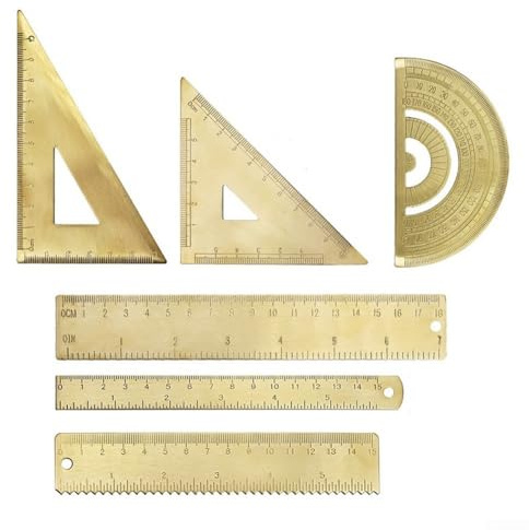 Exactness - Strumento di misurazione in ottone, righello triangolare con goniometro per disegno e ingegneria, sistema metrico e scale, righello in metallo retrò per architettura e (A)