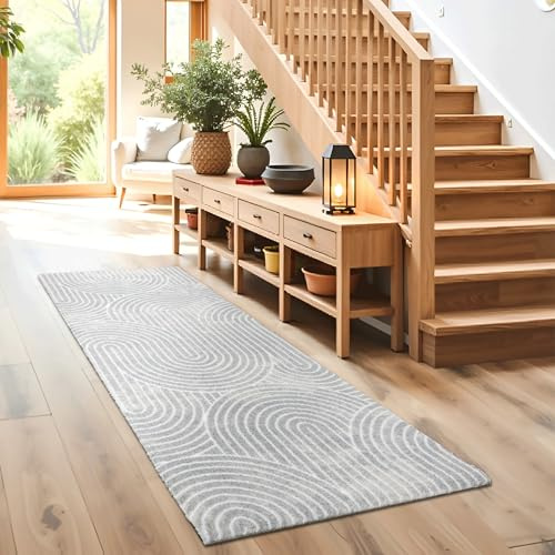Astra Alfombra de Interior Antideslizante - Rizos Gris Claro 50 x 150 cm - Diseño Elegante para el salón o la Cocina - Alta Absorción - Lavable a 30°C