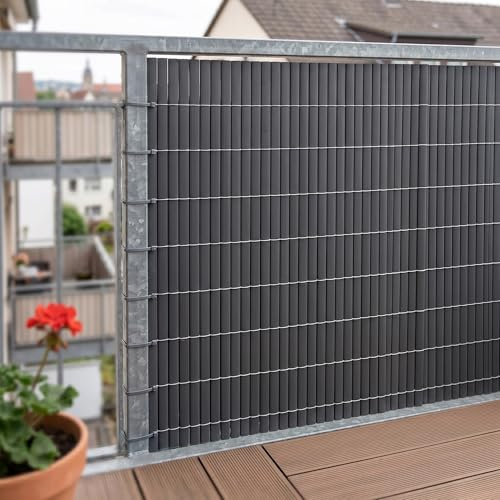 casa.pro Tappeto Frangivista in PVC Schermatura Privacy per Recinzione Balcone Giardino Frangivento Protezione Sole Pioggia Lamelle da 19 mm a Rotolo 100 x 300 cm - Antracite