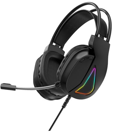 Jelquix Wired Gaming Headset with Microphone, Computer Over Ear Headphone with RGB Light, 50mm Drivers, Surround Sound, One Touch Volume Control, USB+3.5mm Interface