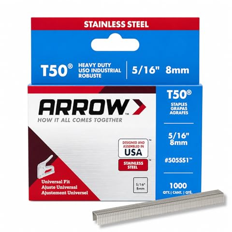 Arrow 505SS1 T50 Staples, 5/16-Inch Leg, 3/8-Inch Crown, 1000 Count
