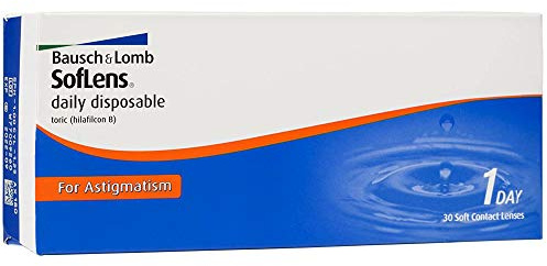 Bausch + Lomb SofLens daily disposable Toric Tageslinsen, torische Kontaktlinsen, weich, 30 Stück BC 8.6 mm/DIA 14.2 / CYL -1.25 / Achse 180 / -6.5 Dioptrien
