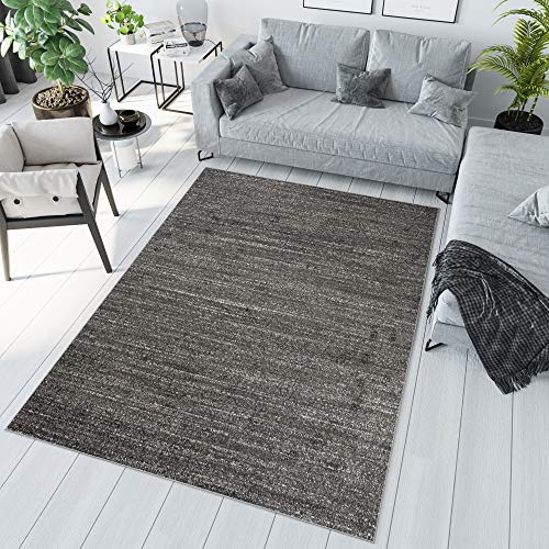 TAPISO Sari Teppich Kurzflor Schwarz Dunkelgrau Streifen 160 x 220 cm | Modern Design Meliert Verwischt Pflegeleicht Wohnzimmer Schlafzimmer OEKO-TEX