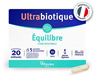 Vitavea Ultrabiotique Equilibre - Complément alimentaire flore intestinale - Probiotiques - 20 milliards de ferments lactiques - 5 souches documentées - 10 gélules - 10 jours - Fabriqué en France