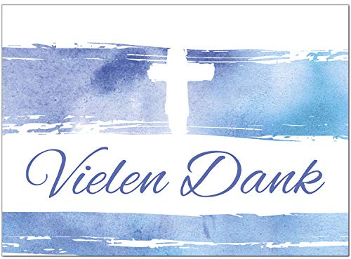 Einladungskarten Manufaktur Hamburg 10 x Dankeskarten mit Umschlag - Aquarell wellen blau mit Kreuz - Danksagung/Bedanken/Danke sagen zur Taufe, Kommunion, Konfirmation, kirchlich