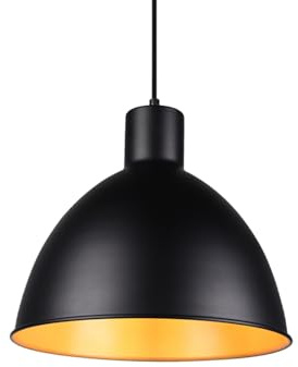meineWunschleuchte Pendelleuchte im Industrie Look mit Metall Lampenschirm Ø 30cm in Schwarz matt und innen Gold