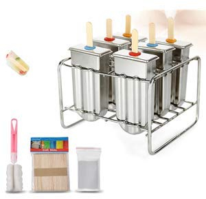 lyrlody 6 x Edelstahl Eisformen EIS Macher EIS Am Stiel Formen Stieleis-Form mit mit Stick Holder und Tasse Pinsel Popsicle Formen Set für hausgemachtes EIS am Stiel