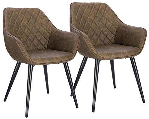 WOLTU Esszimmerstühle 2er Set Küchenstühle Wohnzimmerstühle Polsterstühle Sessel, Armlehnstühle mit Rückenlehne, für Esszimmer, Küche, Wohnzimmer, Kunstleder, Metallbeine, Dunkelbraun, BH251dbr-2