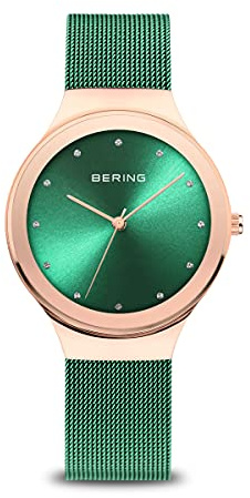 Bering Damen Quarz Uhr | Armbanduhr 34 mm Edelstahlgehäuse und Zifferblatt | Milanaisearmband | Saphierglas | 3 ATM | 12934