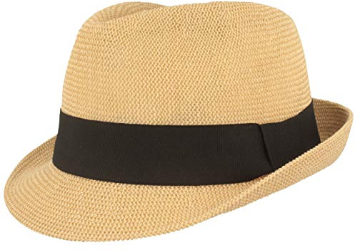 Breiter Strohhut Trilby Sommerhut Pork Pie Sonnenhut 100% Papier Hut knautschbar, farbige Ripsb-Garnitur, Hautfreundlich & Bequem