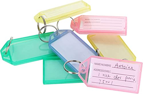 ASelected 80 Pcs Étiquettes Clefs, Porte Cle Etiquette Assortiment de Couleurs en Plastique Key Ring Bagages Tags Avec l’anneau en Acier Inoxydable Peuvent Ouvrir la Fenêtre pour Modifier le Contenu