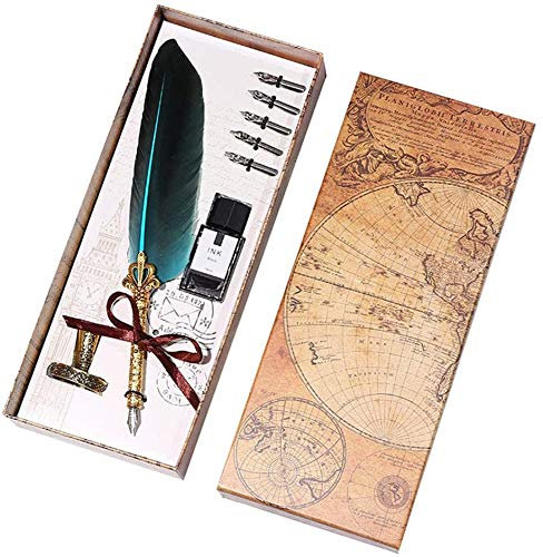 Handgemachte Dip Pen Englisch Kalligraphie Feder Schreibfeder Dip Quill Pen schreiben Tinte Set mit 5 Ersatzspitzen und Pen Nib Basis Calligraphy Set für Briefpapier Geschenk (Blue)