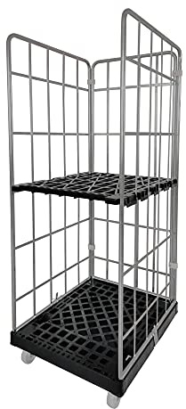 Conteneur STIER à 3 côtés, galvanisé, 2 plateaux en plastique, conteneur grillagé, 815 x 724 x 1 830 mm (L x l x H), chariot grillagé avec 500 kg de capacité de charge, roulettes pour le transport de